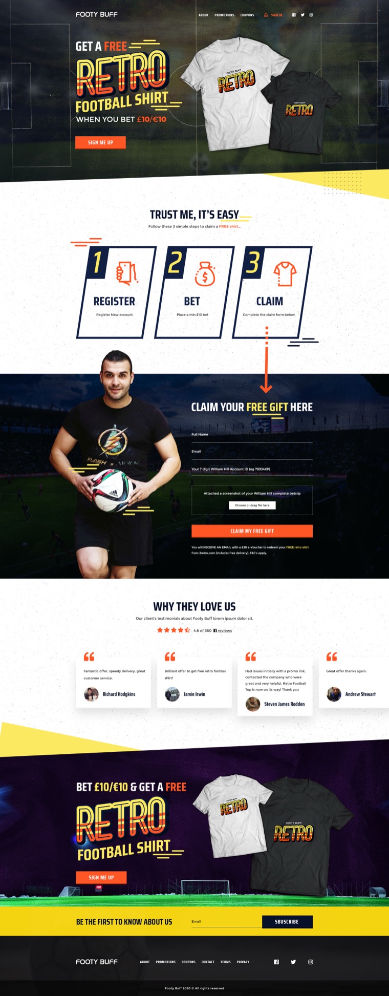 Retro football shirt e-commerce landing page