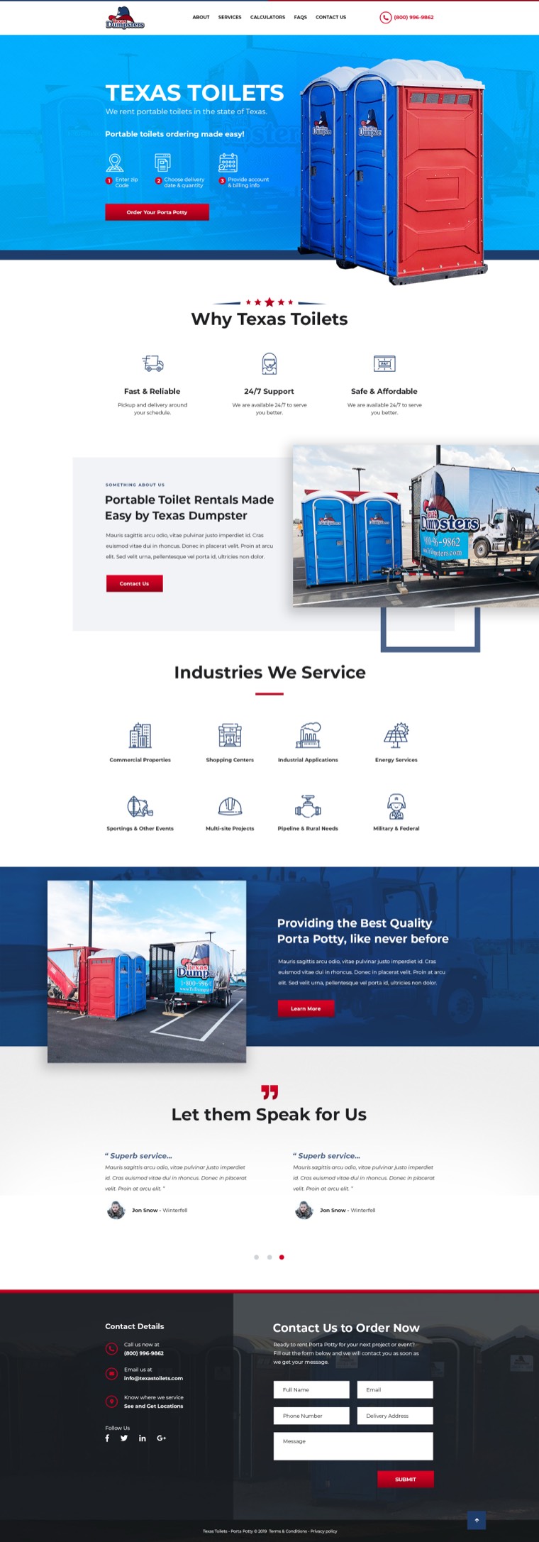 Texas Toilets local service website design